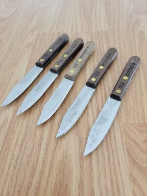 PACK de 5 cuchillos de pelar de cocina antiguos de nogal americano con hoja de acero al carbono de 3,25" mango de madera Foto 1 de 2