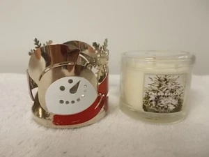 Slatkin Bath & Body Works Christmas Snowman Small Metal Holder Sleeve & Candle - Picture 1 of 6