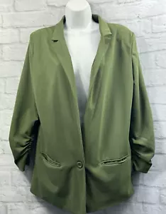Boohoo Blazer Jacket Size 12 Khaki Green Light One Button Ruched Dark Academia - Picture 1 of 10
