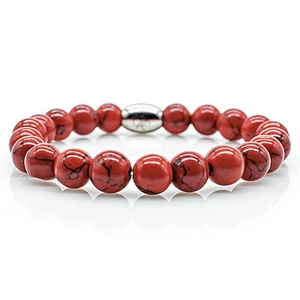 Türkis Armband Bracelet Perlenarmband Damen Herren Rot 8mm Edelstahl Perle - Bild 1 von 2