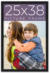 25x38 Frame Black Real Wood Picture Frame Width 0.75 inches | Interior Frame Dep - Picture 1 of 10