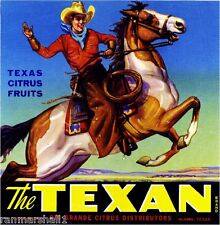 Alamo Texas The Texan Cowboy Orange Citrus Fruit Crate Label Art Print
