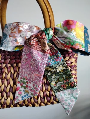 Liberty Of London Art Fabric Skinny Scarf Patchwork Bespoke Colorful Floral Dog - Image 1 of 4