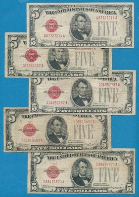 LOTE DE 5-US$ 5,00 1928 SELO VERMELHO MISTO LICITAÇÕES LEGAIS MÉDIA CIRCULADA DE REVENDEDORES - Imagem 1 de 2