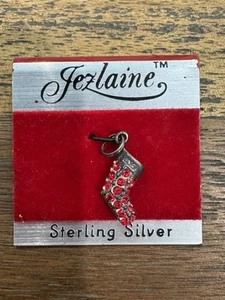Jezlaine Christmas Stocking Vintage Sterling Silver Red Crystals Charm Pendant - Picture 1 of 2