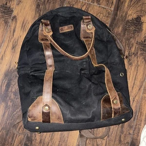 Della Q Maker's Canvas Backpack Bag Black  Waxed Canvas Brown Leather - Picture 1 of 5