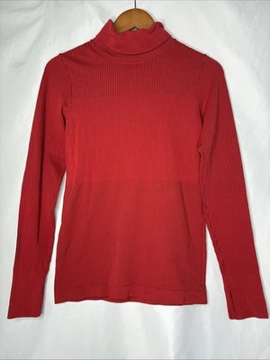 ATHLETA Women’s S Turtleneck Red Striped Flurry Base Layer Running Thumbholes - Image 1 of 4