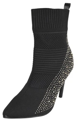 Forever Mujeres Calcetín Botines Tacón Alto Botines Elastizados Tejido Stiletto Negro Foto 1 de 4