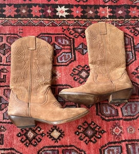 Vintage braune Leder Bohemian geprägt Southwestern Stil Cowboystiefel Spanien 7,5 - Bild 1 von 23