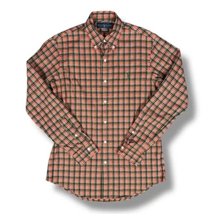 Polo Ralph Lauren vintage camicia arancione verde bottoni manica lunga quadri preppy sm - Foto 1 di 5