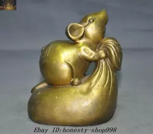 5.6''Chinese Feng Shui brass wealth lucky Chinese Zodiac animal mouse rat statue - Picture 1 of 7