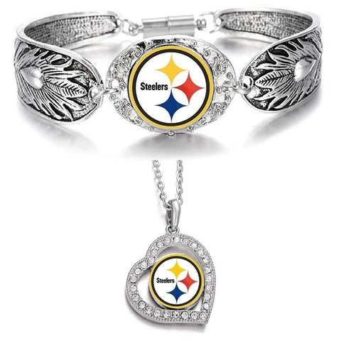 2 PcSet Pittsburgh Steelers Womens Sterling Silver Necklace With Bracelet D3D19 Cover