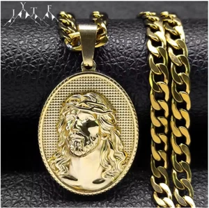 Collar Corona de Espinas Jesús Hombres Hip-Hop Acero Inoxidable Color Dorado - NZZ471S05 - Imagen 1 de 6