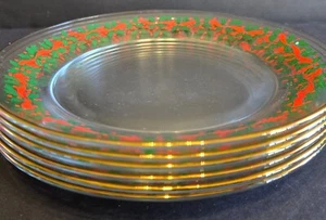 Arcoroc France Agrifoglio Natale Vetro Piatti Dessert Vintage Set di 6 Bordo Oro - Foto 1 di 8