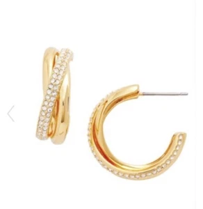 Nadri Crossed Crystal Hoop Earrings  - Picture 1 of 3