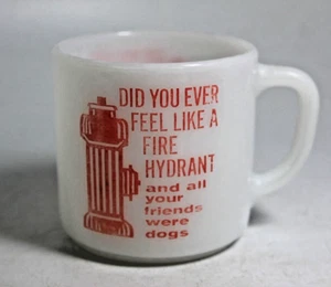 Vintage Federal Milk Glass Coffee Mug Cup Funny Joke Fire Dog Hydrant - Picture 1 of 12