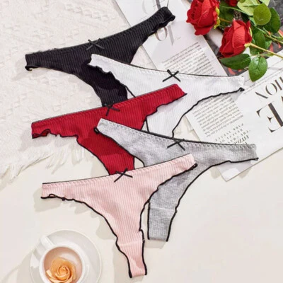 5 Pack Lot Sexy Womens Cotton Panties G-string Thongs Underwear Briefs Lingeries - Image 1 of 4