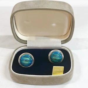 Beautiful semi silver emerald bluestone cufflinks with Box gift from japan - Picture 1 of 6