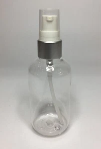 100ml PET Clear Plastic Boston & White/Matt Silver Serum Pump & Cap ANY AMOUNT - Picture 1 of 2
