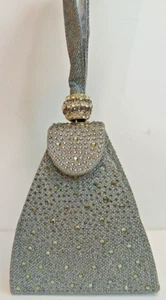 Handbag Purse NWOT Silver Gray Rhinestone Blingy Cruise Prom Clubwear Wedding - Picture 1 of 11