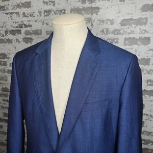 Hugo Boss Mens Blue Wool Silk 2 Button Dual Vent Sport Coat 40R Slim Fit - Picture 1 of 14