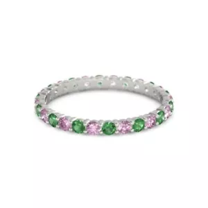 Emerald Pink Spinel Round 2.50 MM Eternity 10k White Gold Women Ring - Picture 1 of 7