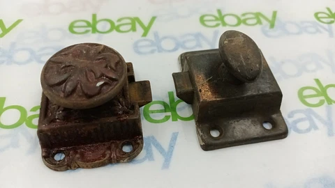 2 Vintage Cabinet Door Latch Brass Cover