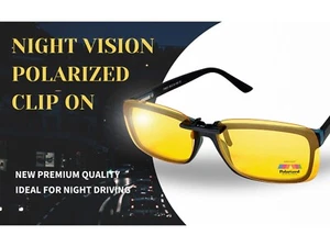 Yellow Polarized Clip-On Driving Glasses Night Vision UV400 Unisex - Picture 1 of 8