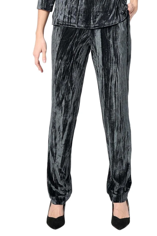 Isaac Mizrahi Live! Pantalones de pierna recta de terciopelo aplastado Reg negro Foto 1 de 1