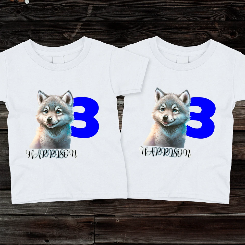 Camiseta de cumpleaños personalizada Baby Wolf para niños, niñas y niños pequeños Foto 1 de 1