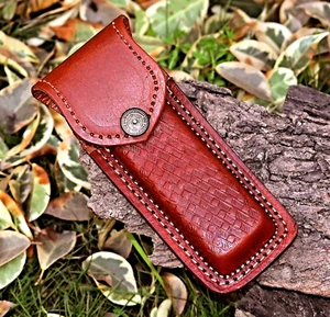FUNDA DE CUERO DE VACA HECHA A MANO PERSONALIZADA PARA NAVAJA PLEGABLE DE 4" A 5" PULGADAS 1362 - Imagen 1 de 6