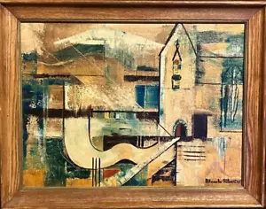 Pittura ad olio ad artista vintage firmato paesaggio modernista espressionista metà secolo - Foto 1 di 12
