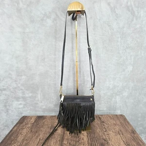 Bolso Bandolera Rebecca Minkoff Pequeño con Flecos Tachonados Cuero Negro Dorado Boho Gótico - Imagen 1 de 17