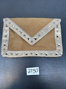 Elaine Turner Leather Studded Clutch W/ Pocket Mirror Needs Minor Cleaning - Picture 1 of 8