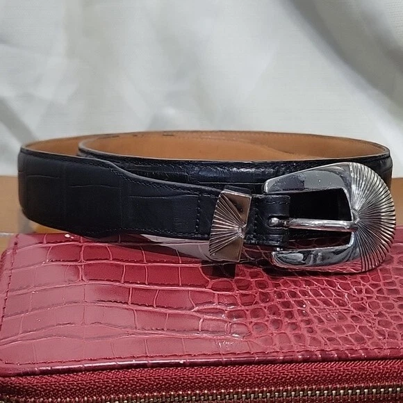 Cinturón Boho Onyx by Brighton Negro 34 Cintura Cuero Cocodrilo Repujado Suroeste Foto 1 de 4
