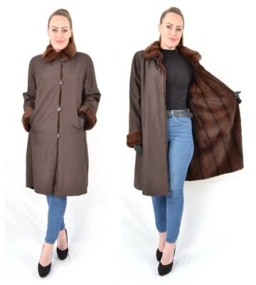 A4374 SEIDEN MANTEL MIT WIESEL INLETT ECHT PELZ PELZJACKE - WEASEL FUR JACKET - Bild 1 von 4