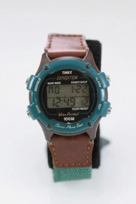 Timex Damen Uhr Brown Grün Plastik Leder Nylon 50m Alarm Chronograph Datum Quarz - Bild 1 von 4