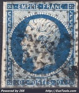 FRANCE 20c BLEU TYPE I N°14A AVEC CACHET ROULETTE DE POINTS  - Picture 1 of 2