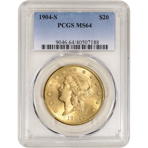 1904 S US Gold $20 Liberty Head Double Eagle - PCGS MS64 Cover