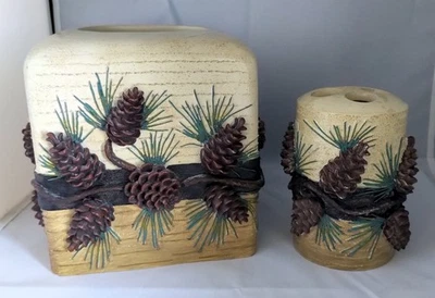 Ручная роспись сосновая шишка ткани коробка и держатель зубной щетки (Стивен Лайман, 1990) - Изображение 1 из 4