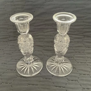 2 mundgeblasene schwere Kerzenständer aus Bleischliff Kristallglas ~ hervorragend ~ 16 cm - Bild 1 von 3