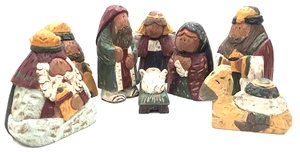 Wood Carved Nativity Set 8 Piece Set Christmas Traditions With Box - Picture 1 of 8