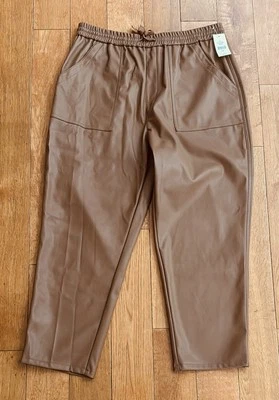 Saks Fifth Avenue 女式棕色人造皮革拉裤 XL 码。 — 第 1/4 张图片