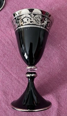 bicchieri cristallo nero con decorazioni in lamina d’argento - Immagine 1 di 2