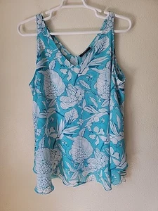 Lane Bryant Tank Top Blouse 20 Blue Floral Layered Flowy Sleeveless  - Picture 1 of 11