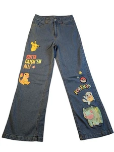 Kids Youth Pokemon Pikachu Denim Blue Jeans Pants "Gotta Catch Em All" Size 10 - Picture 1 of 6
