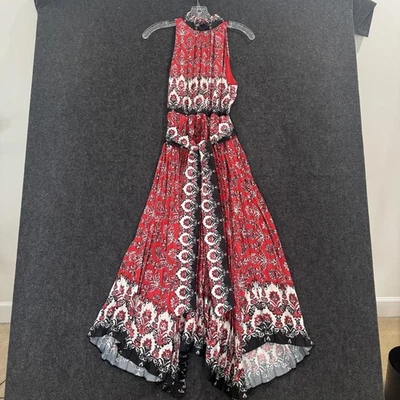 Alice + Olivia Mertie Dress Women's 0 Red Allure Medallion Pleated Maxi Belted - Image 1 of 4