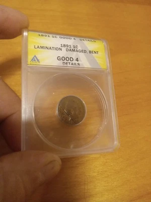 Centavo cabeza india 1891 error separado obv laminación ANACS bueno 4 centavos Foto 1 de 4