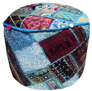 24" ETHNIC IND KUTCH BANJARA FURNITURE OTTOMAN BENCH FOOTSTOOL POUF PILLOW COVER - Picture 1 of 12