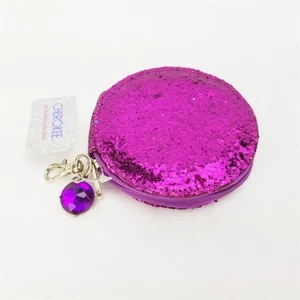 Cherokee Teen Ladies Round Coin Purse Wallet w/zipper glitter keychain Purple - Picture 1 of 5